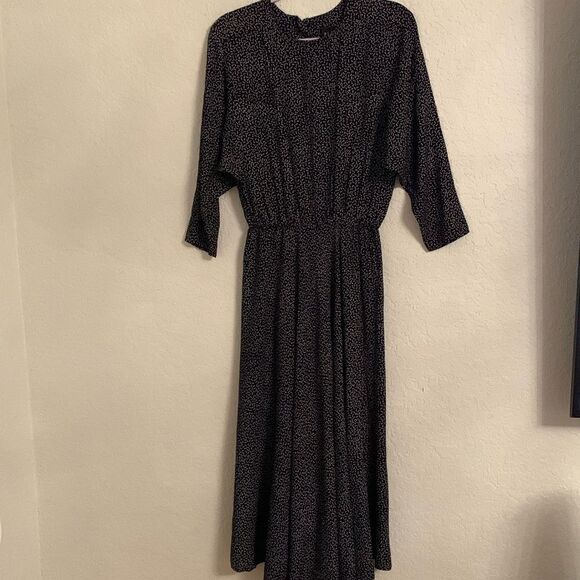 Vintage P.J.Klein Polka Dot Flare Elastic Waist 3/4 Sleeve Midi Dress Size L/XL - Picture 1 of 10